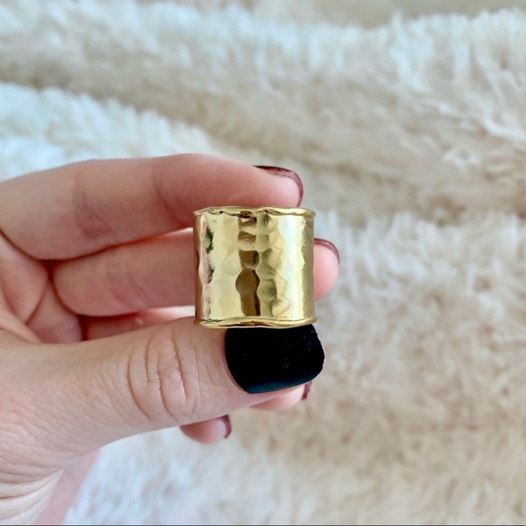 14K Gold Plate Wide Open Hammered Ring - Picture 2 of 13